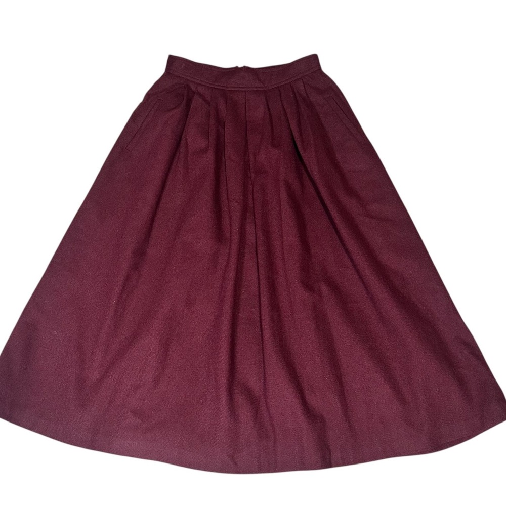 Vintage Clyde Midi Skirt Womens 9 Merlot Grandmacore Wool Blend Pleated Prairie